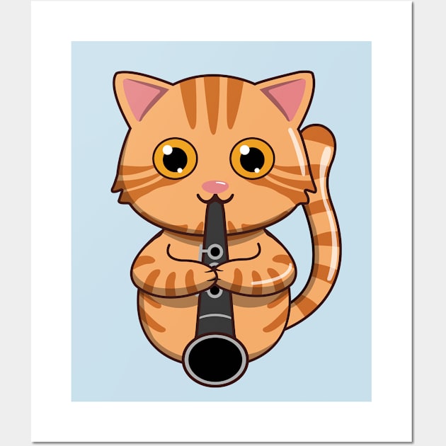 Bengal Cat Playing The Clarinet Wall Art by Luna Illustration